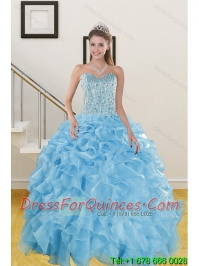 Best and Popular Ruffles and Beading Baby Blue Quince Dresses for 2015