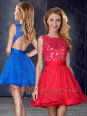 Hot Sale Scoop Backless Red Prom Dress with Appliques and Belt
