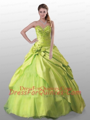 2015 Gorgeous Sweetheart Yellow Green Quinceanera Dresses with Beading