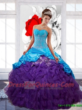 Free and Easy  Sweetheart Ruffles 15th Birthday Dresses with Appliques and Pick Ups