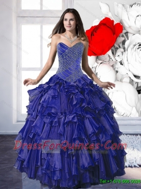 New Styles 2015 Appliques and Ruffles Quinceanera Dresses in Royal Blue
