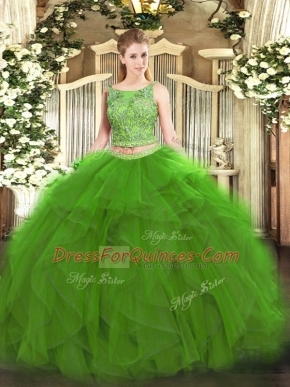 Sexy Green Sleeveless Tulle Lace Up Quinceanera Dress for Military Ball and Sweet 16 and Quinceanera