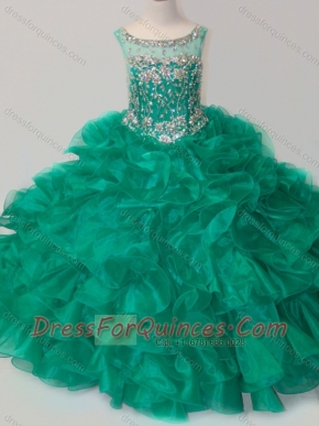 Exquisite Beaded and Ruffled Organza Mini Quinceanera Dress in Green