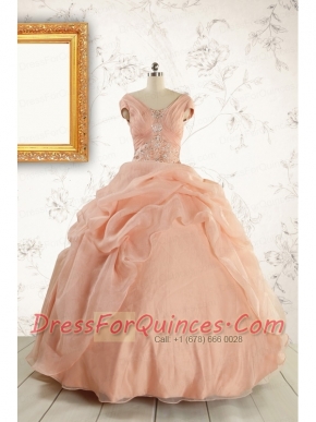 New Style Beading Quinceanera Dresses in Peach For 2015