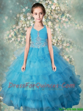 Pretty Halter Top Mini  Quinceanera Dresses with Beading and Ruffled Layers