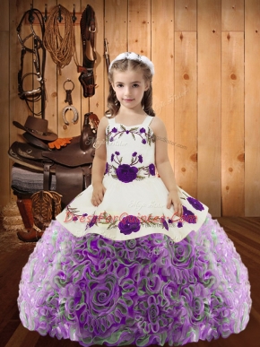 Pretty Multi-color Sleeveless Floor Length Embroidery and Ruffles Lace Up Little Girls Pageant Gowns