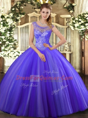 Glorious Lavender Lace Up Sweet 16 Dress Beading Sleeveless Floor Length