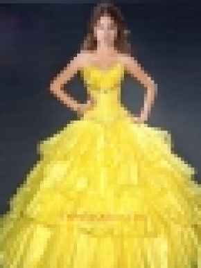 Yellow Organza Ruffled Layers Quinceanera Dress with Beading