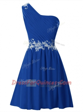 One Shoulder Royal Blue Sleeveless Chiffon Zipper Prom Dresses for Party