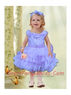 Lilac Knee-length Organza Little Girl Dress with Beading