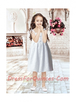 Sweet Empire Straps Tea-length Flower Girl Dress with Hand Made Flowers