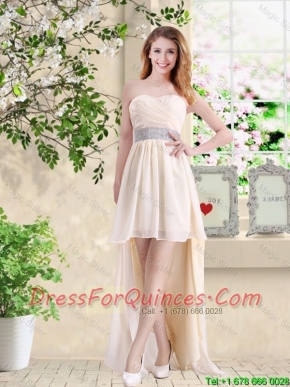 Affordable High Low Sweetheart Dama Dresses in Champagne