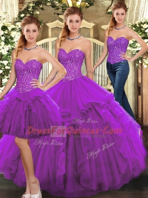 Popular Sweetheart Sleeveless Organza Quinceanera Dresses Ruffles Lace Up