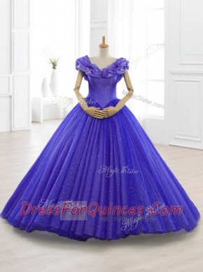 Latest Appliques Cap Sleeves Sweet 15 Dresses in Purple