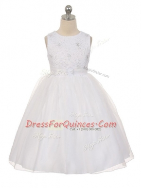 Tulle Sleeveless Knee Length Toddler Flower Girl Dress and Beading