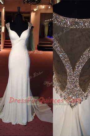 Smart Mermaid Scoop Sleeveless Chiffon Prom Gown Beading Sweep Train Side Zipper