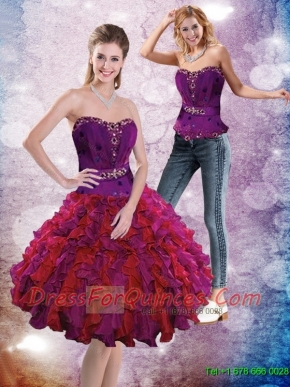 Luxurious Beading and Ruffles Strapless 2015 Prom Dress in Multi Color