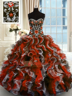 Beautiful Multi-color Organza Lace Up Quinceanera Dress Sleeveless Floor Length Beading and Appliques