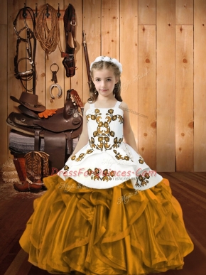 Excellent Brown Sleeveless Organza Lace Up Child Pageant Dress for Sweet 16 and Quinceanera
