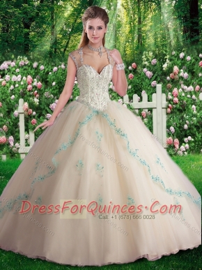New Styles  Sleeveless Beading and Appliques Sweet 16 Dresses in Champange