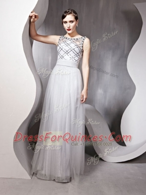 Modern Scoop Chiffon Sleeveless Floor Length Dress for Prom and Beading