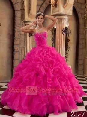 New Styles In Coral Red Ball Gown Sweetheart With Ruffles Organza Quinceanera Dress