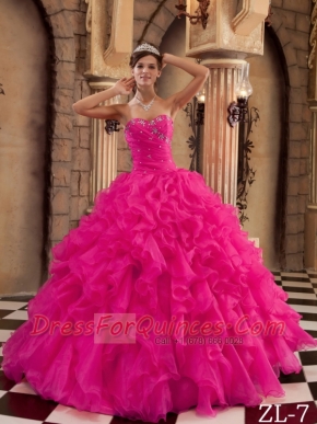 New Styles In Coral Red Ball Gown Sweetheart With Ruffles Organza Quinceanera Dress