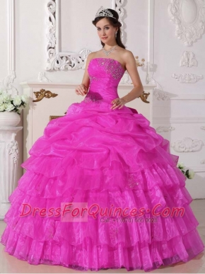 Beautiful Pink Ball Gown Strapless Floor-length Organza 2014 Spring Quinceanera Dresses