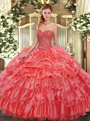 Wonderful Floor Length Coral Red Quinceanera Dress Sweetheart Sleeveless Lace Up