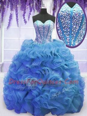 On Sale Organza Sleeveless 15th Birthday Dress Sweep Train and Beading and Ruffles