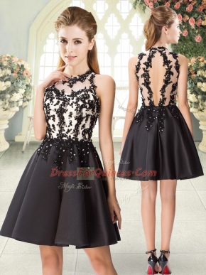 Free and Easy Sleeveless Mini Length Beading and Appliques Backless Dress for Prom with Black