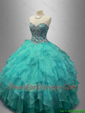 Discount Beaded and Ruffles Sweet 16 Gowns with Sweetheart