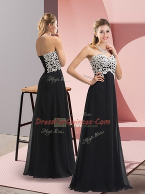 Pretty Black Sleeveless Lace Evening Dress