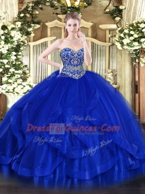 Fine Sweetheart Sleeveless Lace Up Quince Ball Gowns Royal Blue Tulle