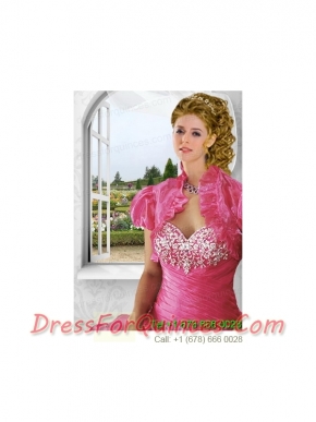 Inexpensive Red Organza Short Quinceanera Jacket with Ruffles