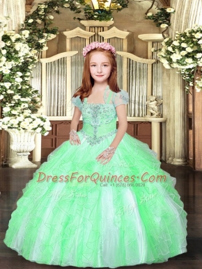 Lace Up Straps Beading and Ruffles Little Girls Pageant Dress Wholesale Tulle Sleeveless