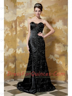 Prom Dress Black Column Sweetheart Brush Train Taffeta Sequins