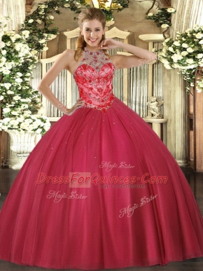 Sleeveless Beading Lace Up Quinceanera Gowns