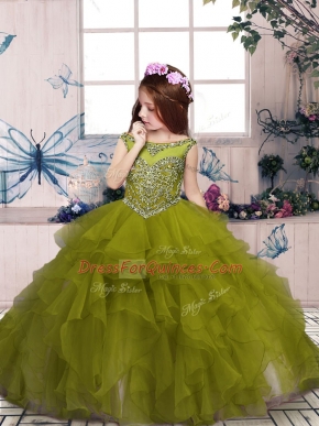 Inexpensive Organza Sleeveless Floor Length Girls Pageant Dresses and Beading and Ruffles