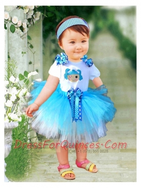 Scoop Bowknot Mini-length Baby Blue Little Girl Dress for 2014