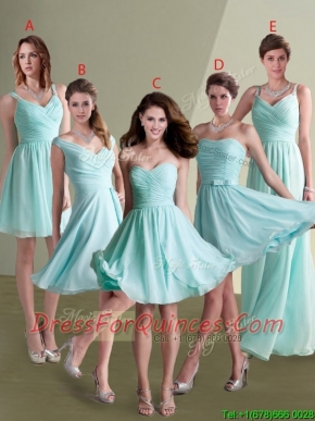 Elegant Empire Ruched Decorated Chiffon Dama Dress in Aqua Blue