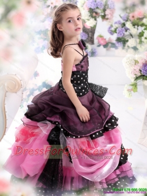 Multi Color Ruffled 2015 Adorable Little Girl Pageant Dress with Bownot and Hand Made Flower