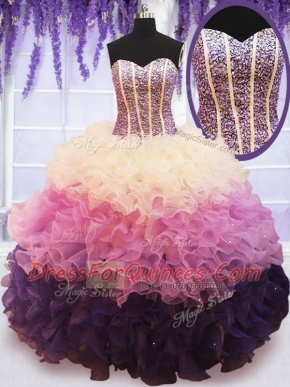 Ruffled Ball Gowns Quinceanera Gowns Multi-color Sweetheart Organza Sleeveless Floor Length Lace Up