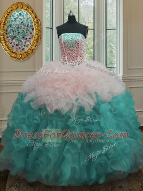 Hot Selling Multi-color Sleeveless Organza Lace Up Quinceanera Gown for Military Ball and Sweet 16 and Quinceanera