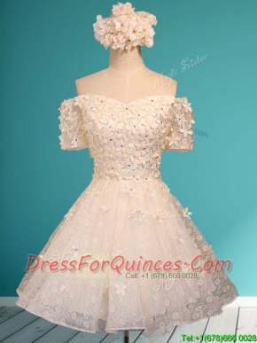 Beautiful White Off the Shoulder Short Sleeves Prom Dresses with Appliques and Beading