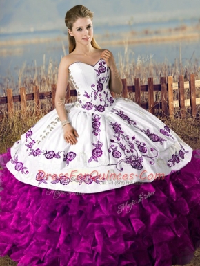 Vintage Sweetheart Sleeveless Quinceanera Dresses Embroidery and Ruffles Lace Up
