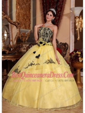 Yellow Ball Gown Strapless Floor-length Organza Embroidery Quinceanera Dress