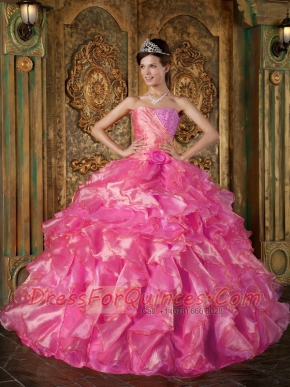 New Styles In Hot Pink Ball Gown Strapless With Beading and Ruffles Quinceanera Dress