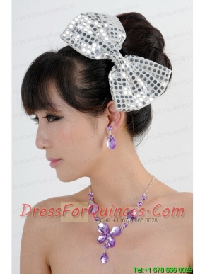 Alloy With Elegant Rhinestone Jewelry Set Including Necklace And Colorful Bowknot