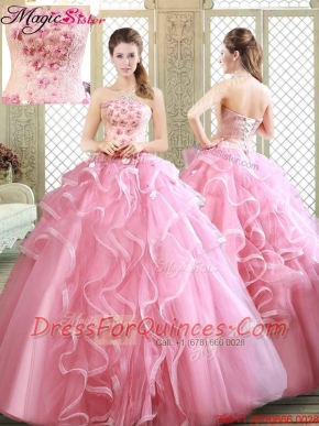 Lovely Strapless 2016 Quinceanera Dresses with  Appliques and Ruffles